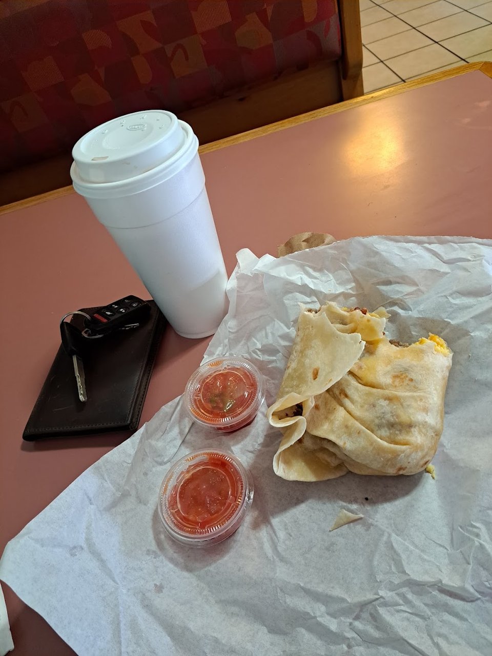 Restaurant menu showing breakfast platters and BBQ plates.